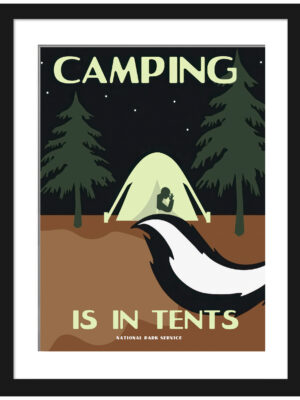 Vintage National Parks camping poster with tent and night sky