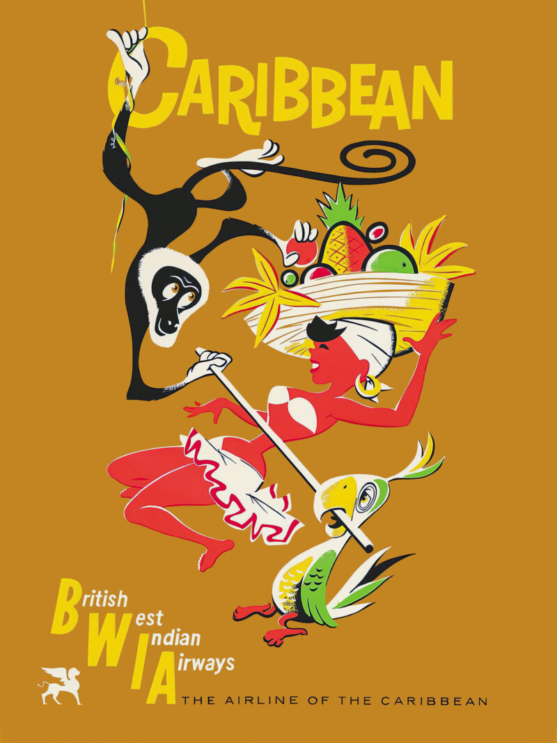 Vintage BWIA Caribbean Travel Poster with Vibrant Tropical Imagery