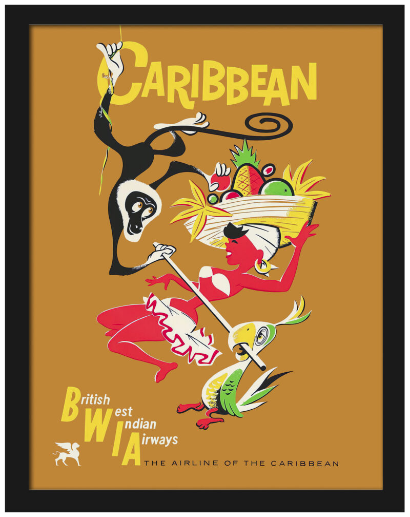 Vintage BWIA Caribbean Travel Poster with Vibrant Tropical Imagery