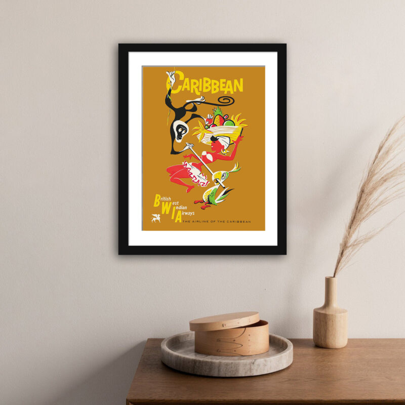 Vintage BWIA Caribbean Travel Poster with Vibrant Tropical Imagery