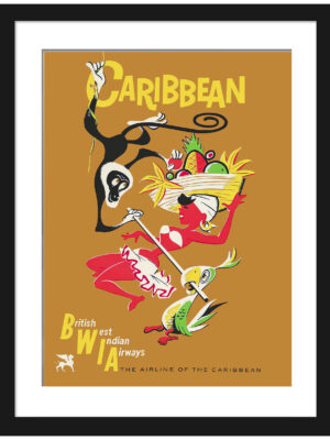 Vintage BWIA Caribbean Travel Poster with Vibrant Tropical Imagery