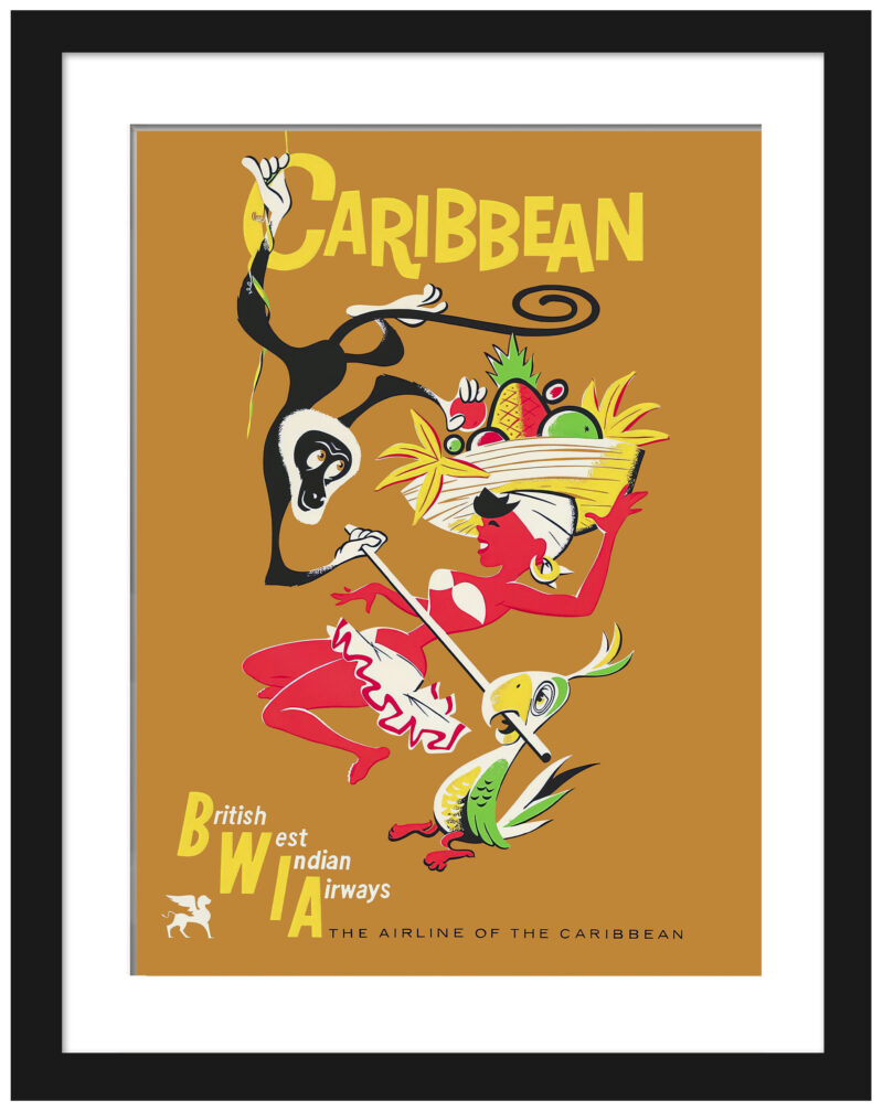 Vintage BWIA Caribbean Travel Poster with Vibrant Tropical Imagery