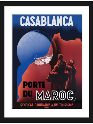 Vintage 1930s Casablanca Morocco travel poster by Xima with traditional figures