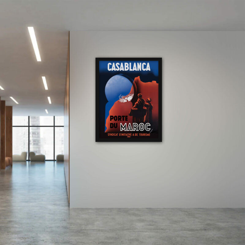 Vintage 1930s Casablanca Morocco travel poster by Xima with traditional figures