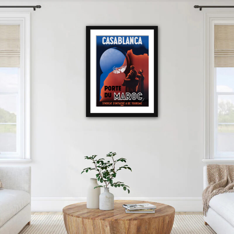 Vintage 1930s Casablanca Morocco travel poster by Xima with traditional figures