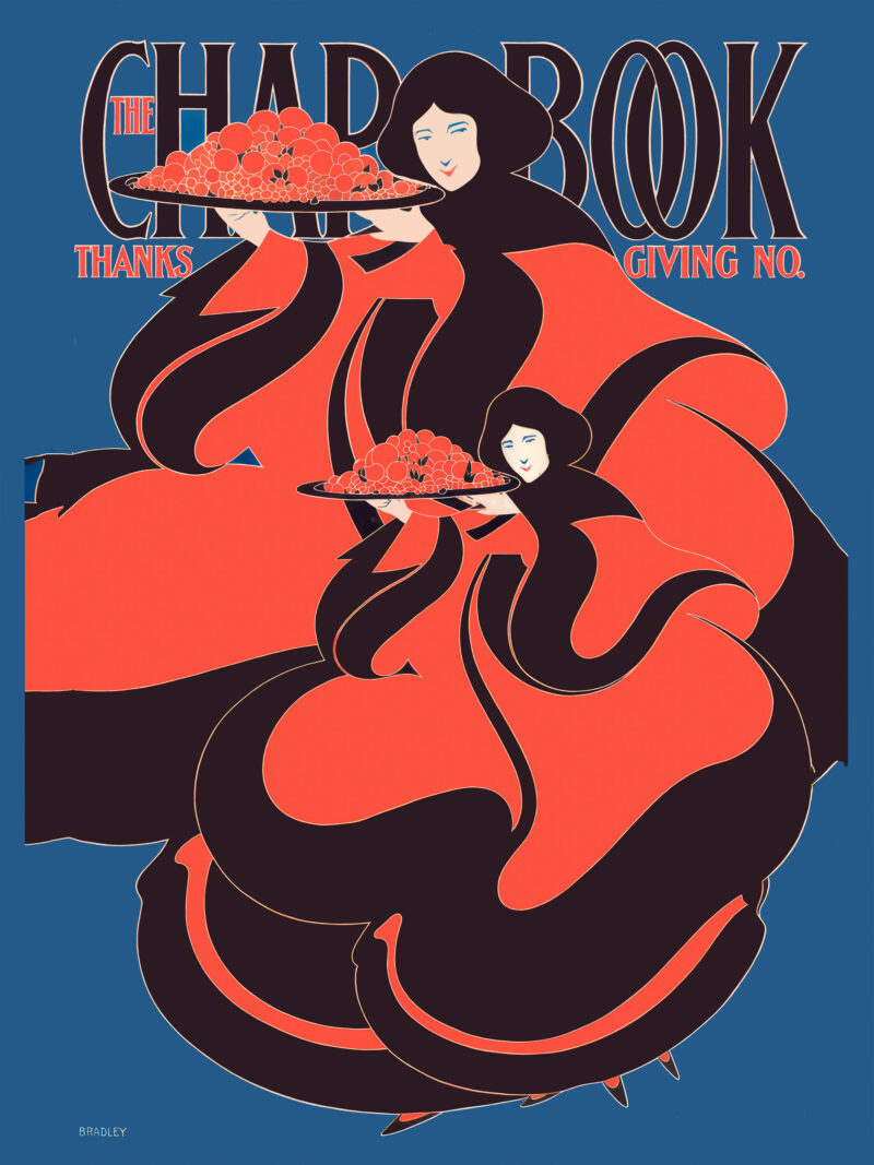 Reproduction of Will H. Bradley's 1895 Chap Book Thanksgiving cover in Art Nouveau style