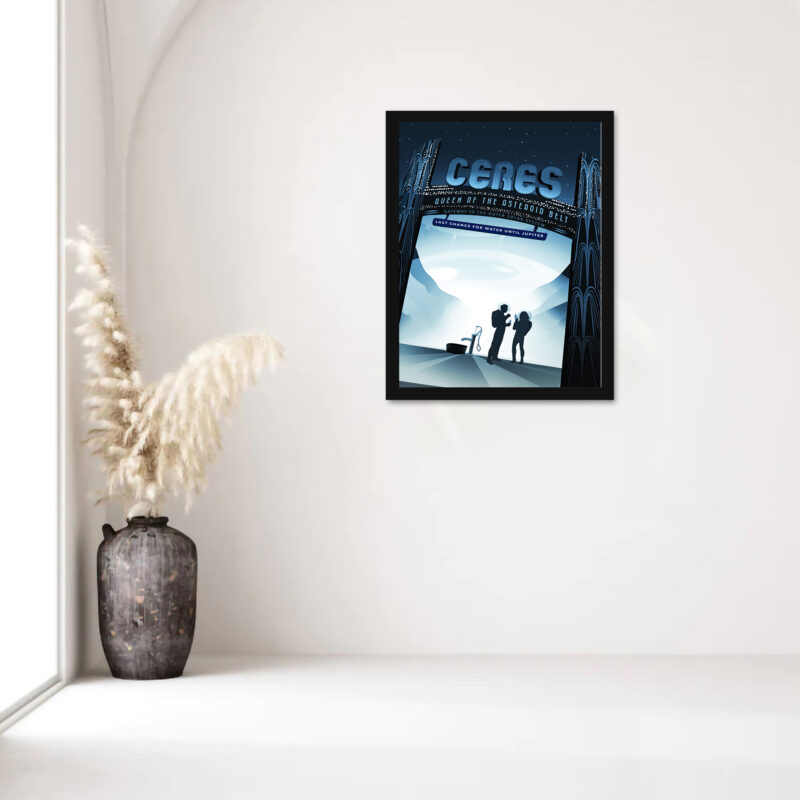 Illustrative poster of Ceres with vintage art deco style elements.