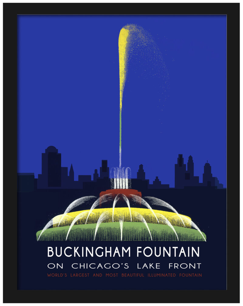 1939 Buckingham Fountain in Chicago vintage print.
