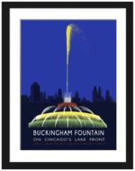 1939 Buckingham Fountain in Chicago vintage print.