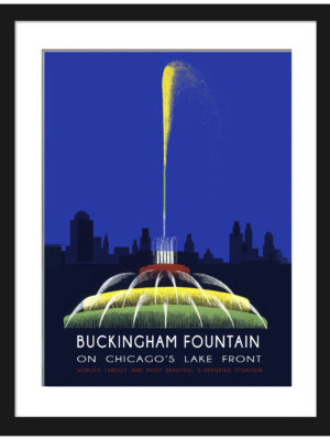 1939 Buckingham Fountain in Chicago vintage print.