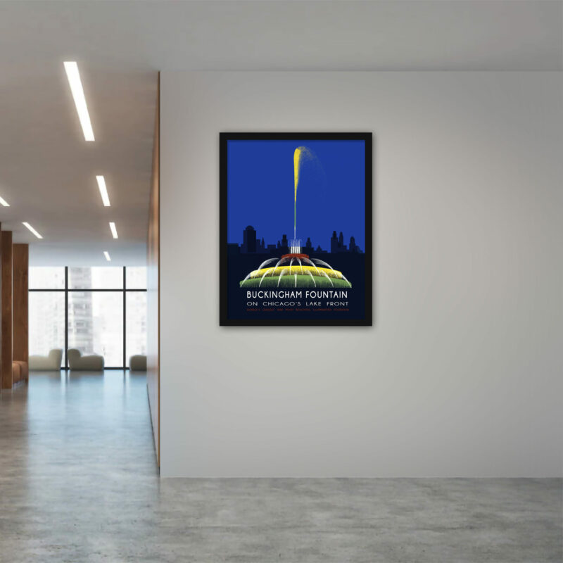 1939 Buckingham Fountain in Chicago vintage print.