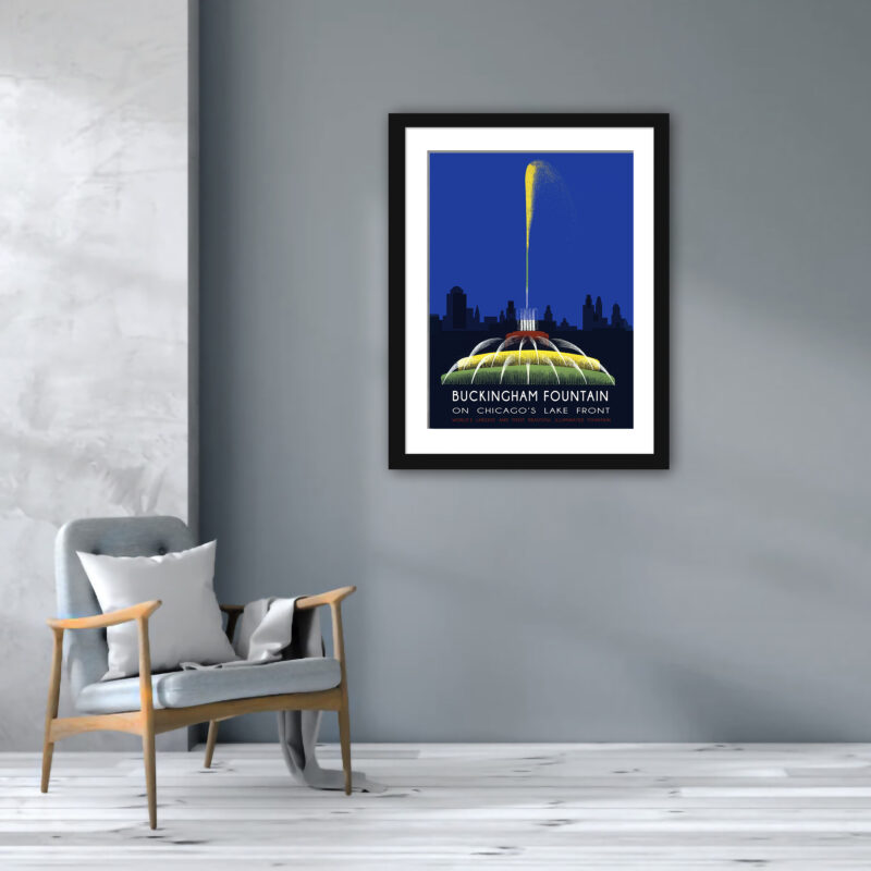 1939 Buckingham Fountain in Chicago vintage print.