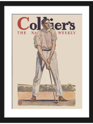 1908 Colliers magazine cover print featuring a golfer by Edward Penfield.