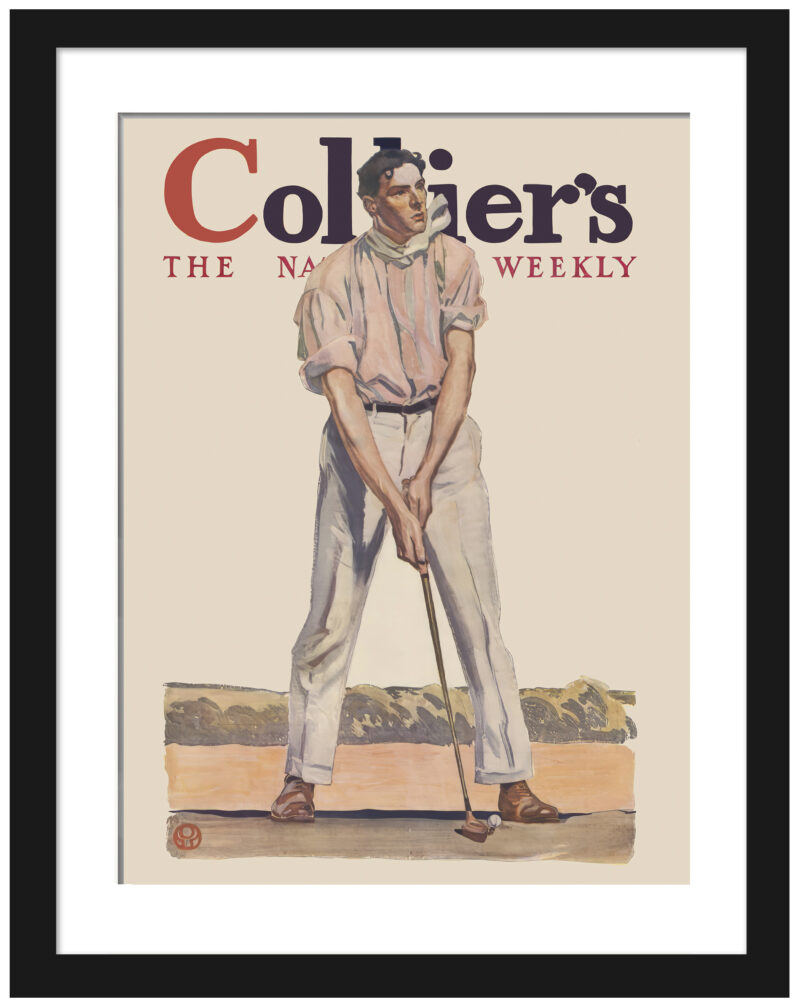 1908 Colliers magazine cover print featuring a golfer by Edward Penfield.