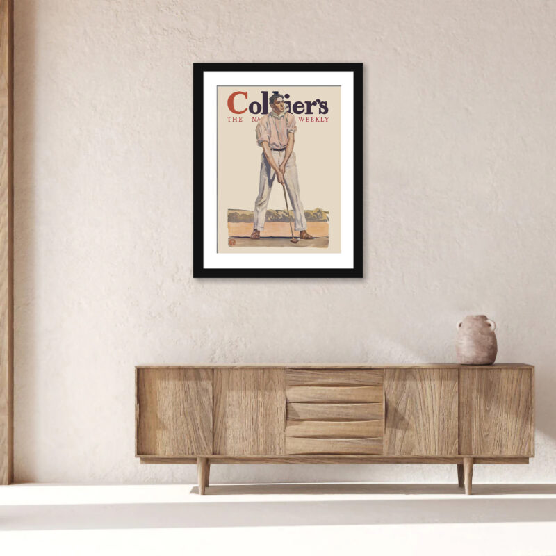 1908 Colliers magazine cover print featuring a golfer by Edward Penfield.