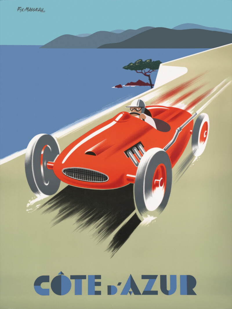 Vintage 1985 Pierre Fix-Masseau Côte d'Azur racing car poster.