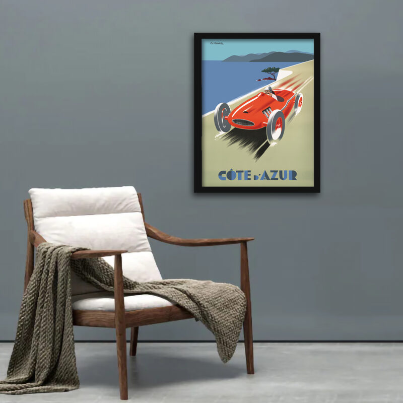Vintage 1985 Pierre Fix-Masseau Côte d'Azur racing car poster.