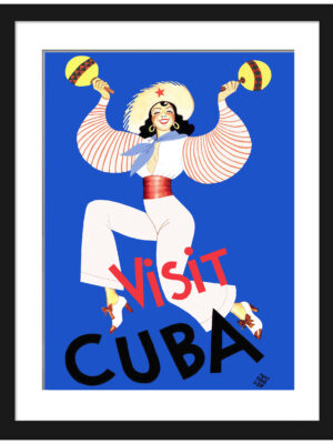 Vintage Cuban dancer travel poster with maracas.