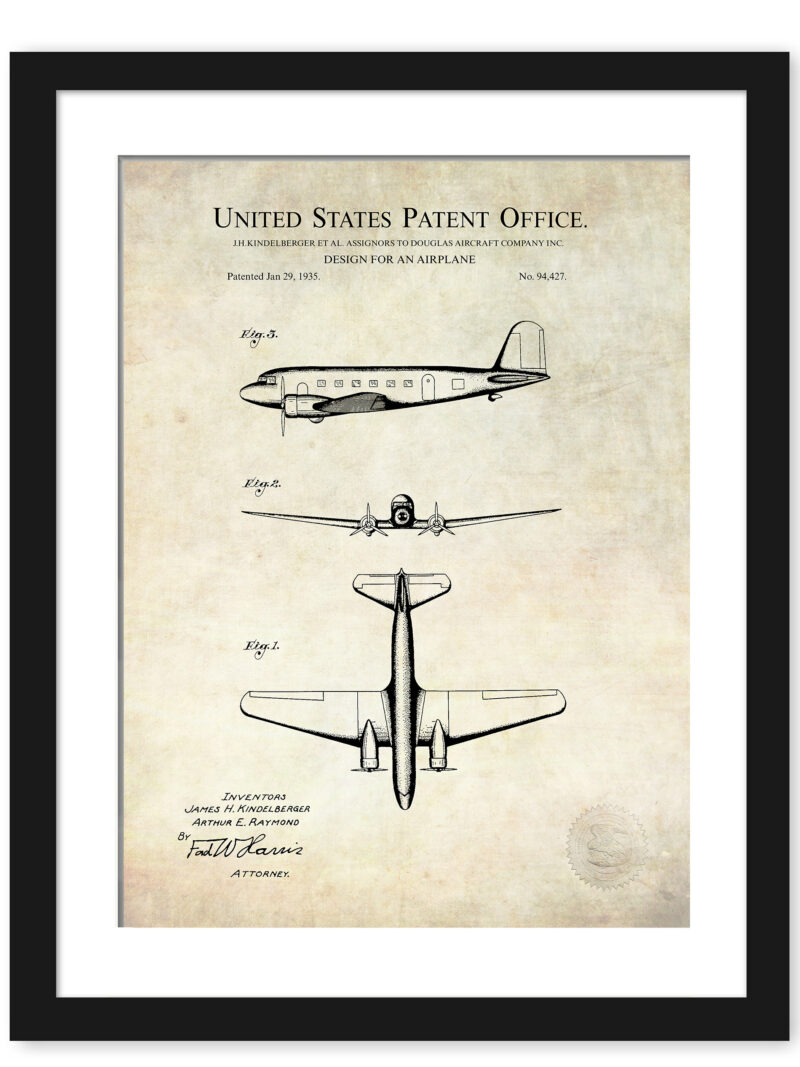 "1933 Douglas DC-2 patent artwork by Douglas Aircraft Company."