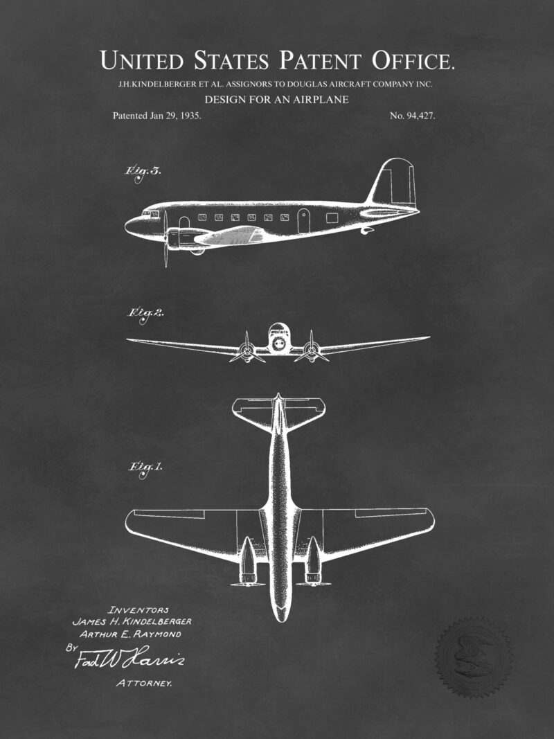 "1933 Douglas DC-2 patent artwork by Douglas Aircraft Company."