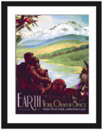 Vintage-style Earth travel poster with idyllic natural scenery
