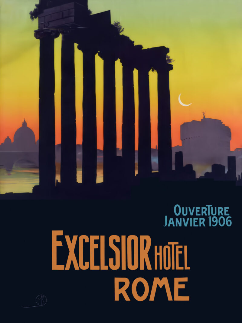 Excelsior Hotel Rome vintage poster by Mario Borgoni