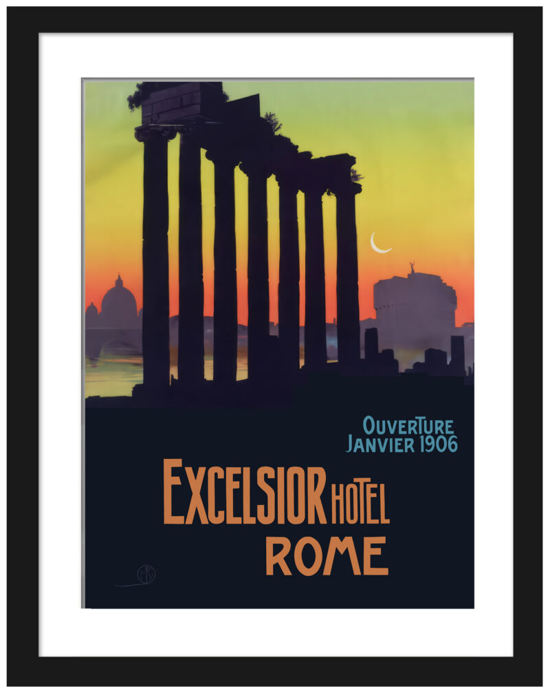 Excelsior Hotel Rome vintage poster by Mario Borgoni