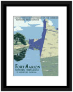 1938 vintage Fort Marion National Monument poster with clear blue sky and detailed illustration