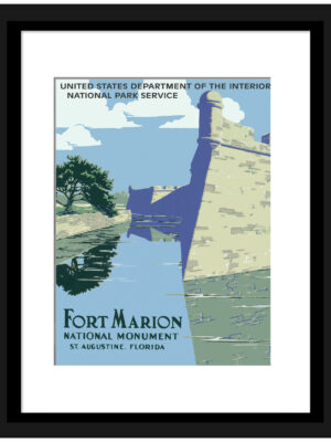 1938 vintage Fort Marion National Monument poster with clear blue sky and detailed illustration