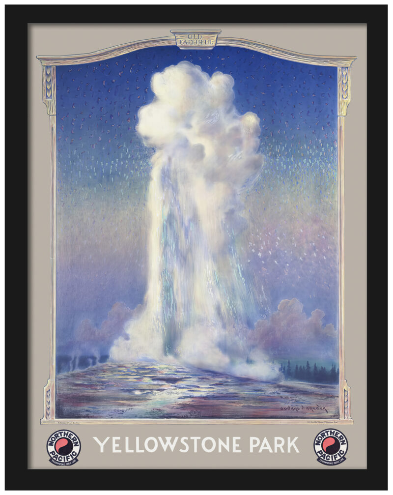 Vintage 1930 Old Faithful geyser art print by Edward Brener.