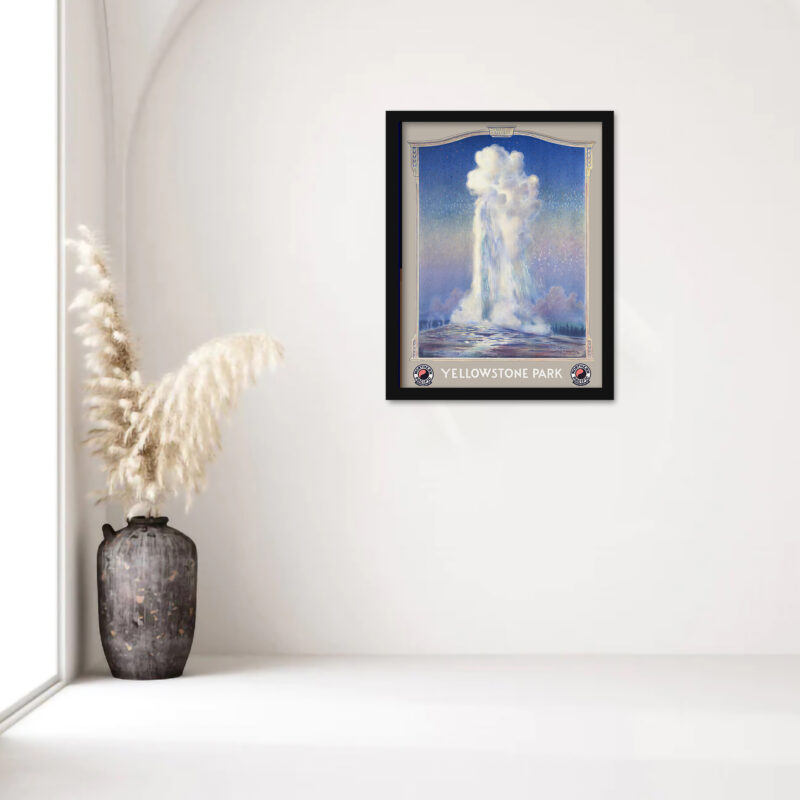 Vintage 1930 Old Faithful geyser art print by Edward Brener.