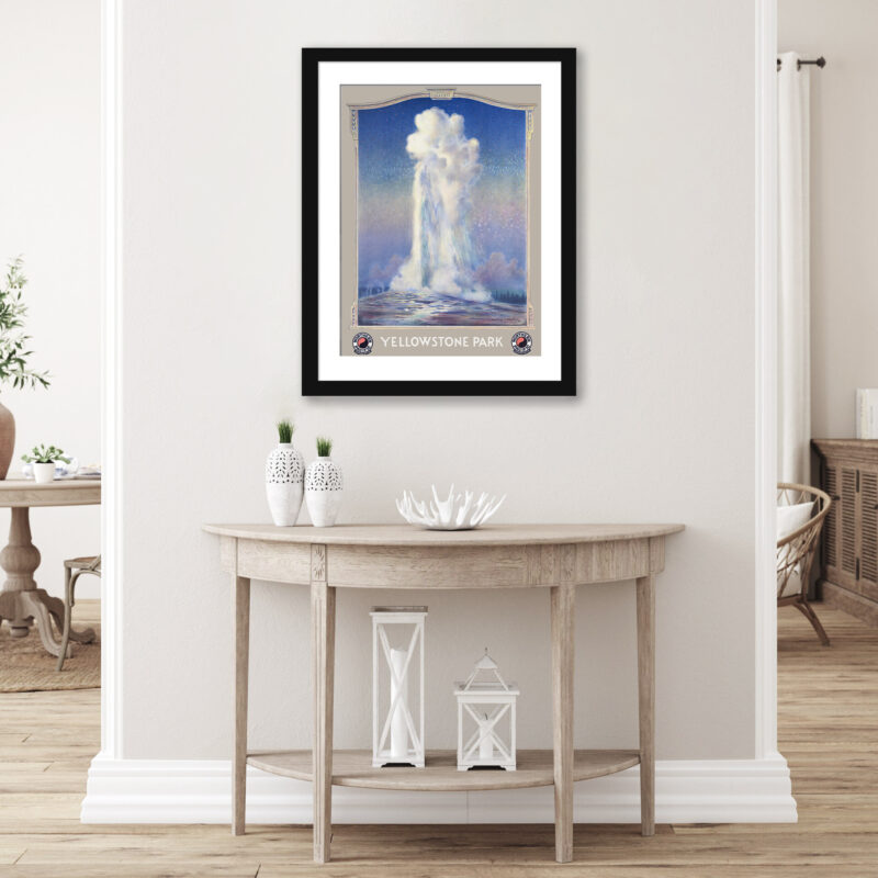 Vintage 1930 Old Faithful geyser art print by Edward Brener.