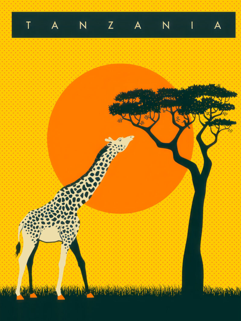 Vintage Tanzania Giraffe Poster Reproduction