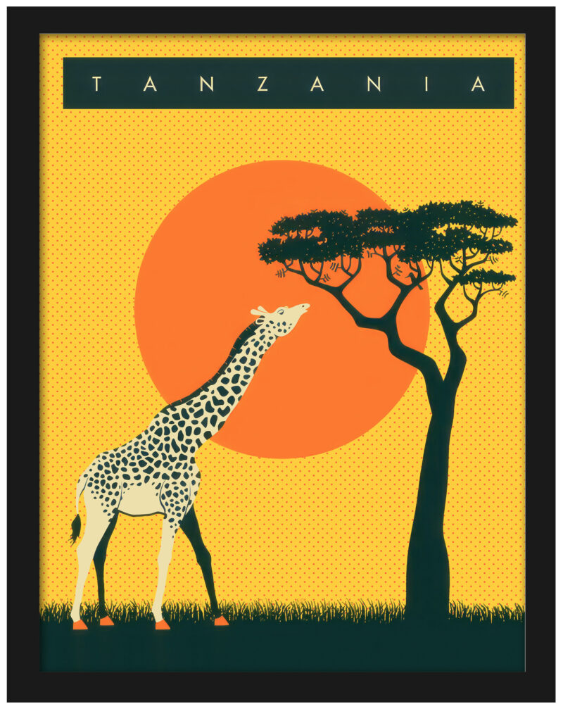 Vintage Tanzania Giraffe Poster Reproduction