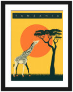 Vintage Tanzania Giraffe Poster Reproduction