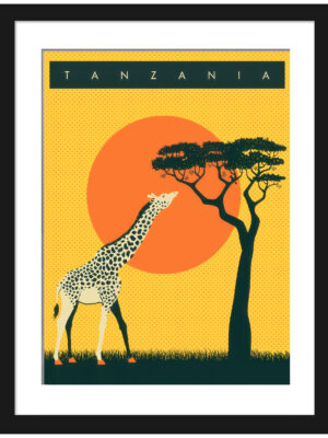 Vintage Tanzania Giraffe Poster Reproduction