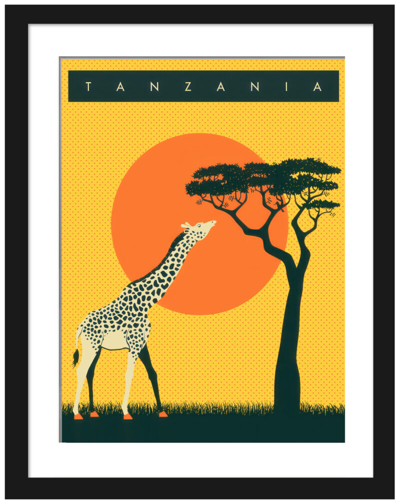 Vintage Tanzania Giraffe Poster Reproduction