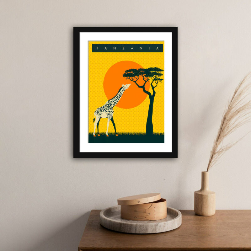Vintage Tanzania Giraffe Poster Reproduction