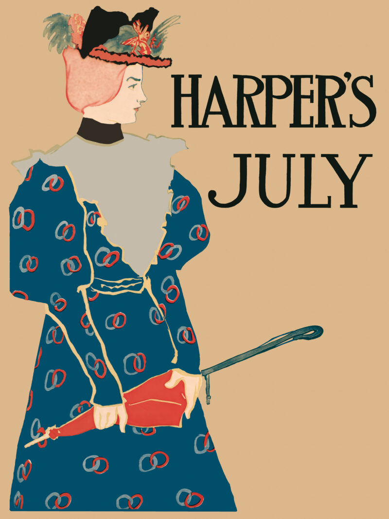 1896 Harpers July cover with a lady and parasol.