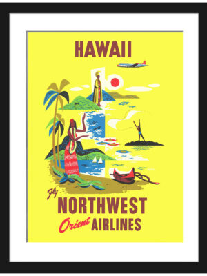 Hawaii travel poster reproduction with vibrant beach scene