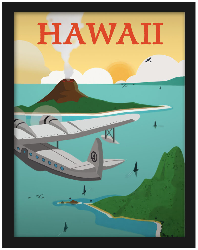 Vintage 1950s Hawaii Travel Poster with Airplane