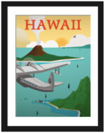 Vintage 1950s Hawaii Travel Poster with Airplane