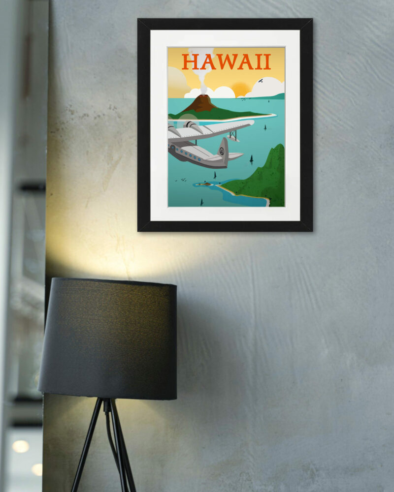 Vintage 1950s Hawaii Travel Poster with Airplane