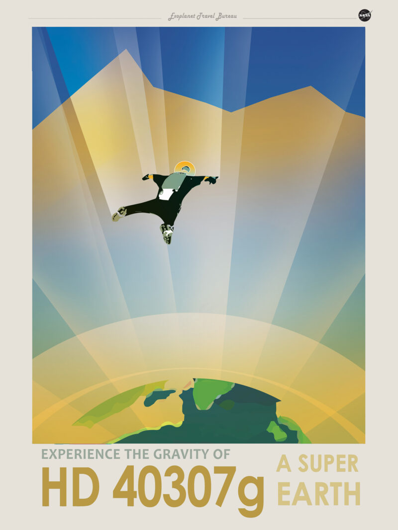 NASA|JPL travel poster of HD 40307g with vibrant hues and vintage design