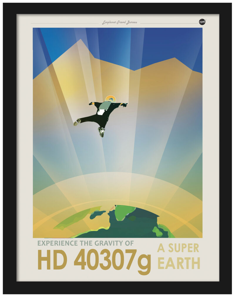 NASA|JPL travel poster of HD 40307g with vibrant hues and vintage design