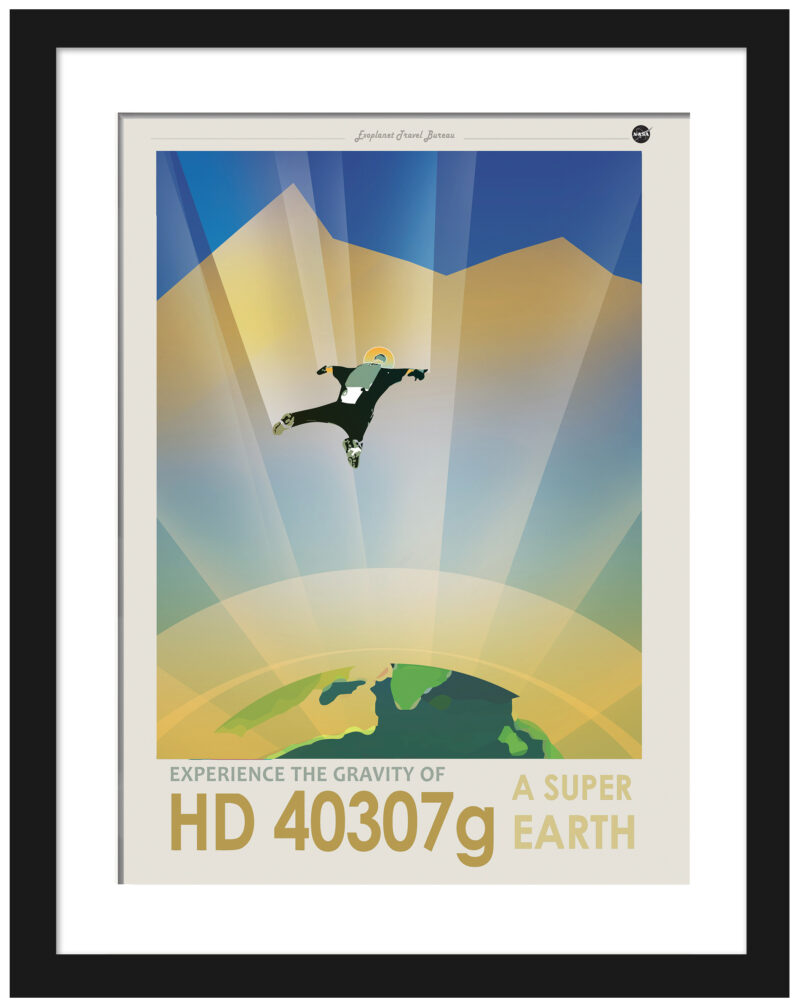 NASA|JPL travel poster of HD 40307g with vibrant hues and vintage design