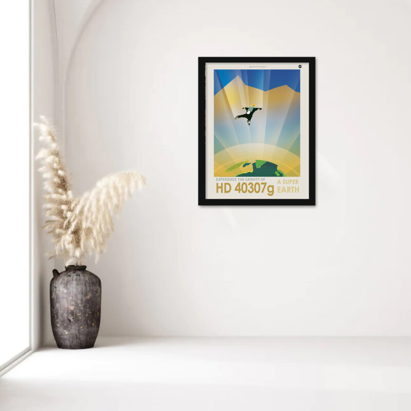 NASA|JPL travel poster of HD 40307g with vibrant hues and vintage design