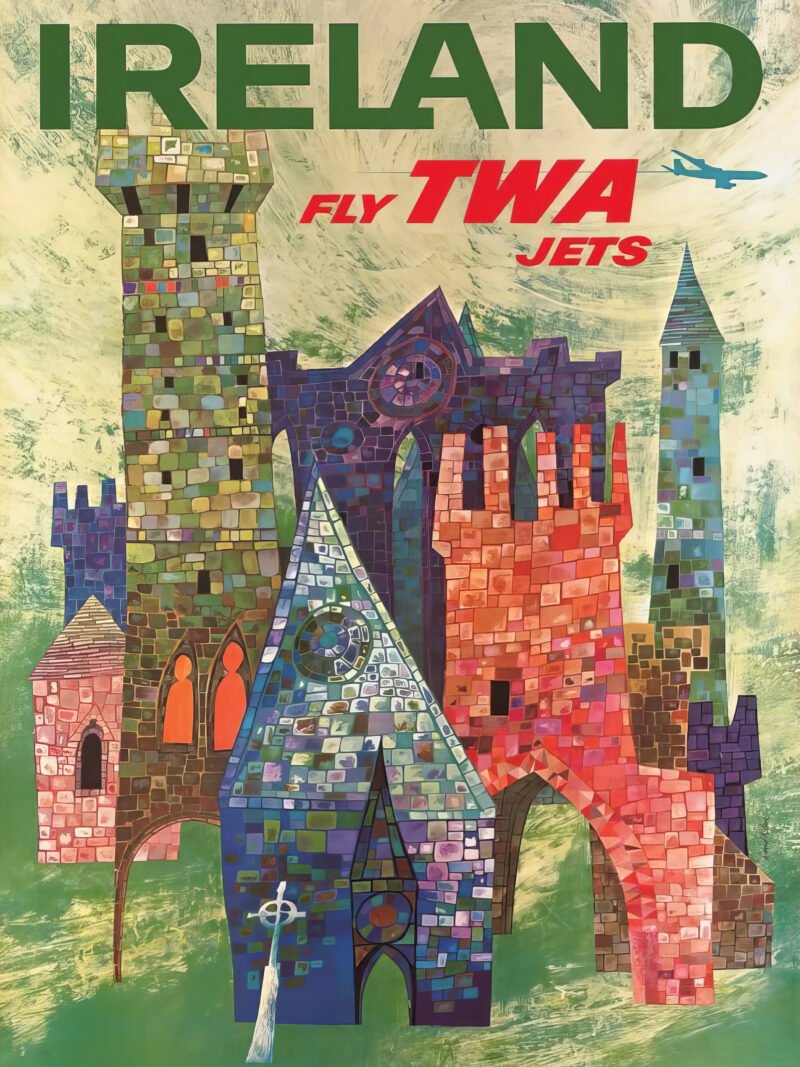 1960 TWA Ireland vintage travel poster by David Klein