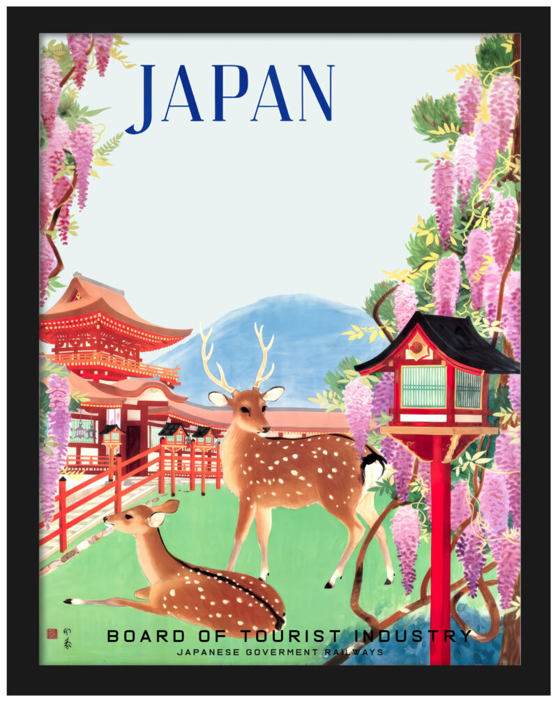 1930's Vintage Nara Temple Deer Japan Poster