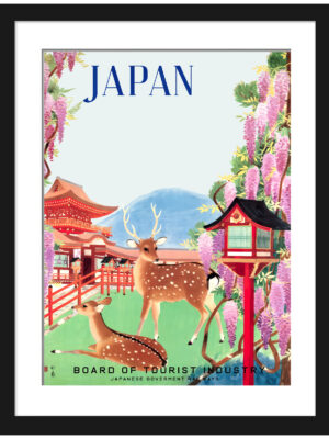 1930's Vintage Nara Temple Deer Japan Poster